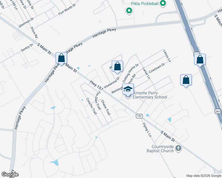 map of restaurants, bars, coffee shops, grocery stores, and more near 1102 Chute 1 Court in Mansfield