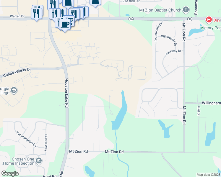 map of restaurants, bars, coffee shops, grocery stores, and more near 121 Van Drive in Kathleen
