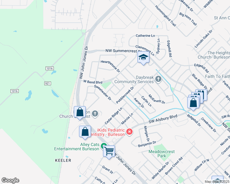 map of restaurants, bars, coffee shops, grocery stores, and more near 1108 Melrose Drive in Burleson