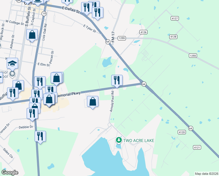 map of restaurants, bars, coffee shops, grocery stores, and more near Arnold Paul Road in Canton