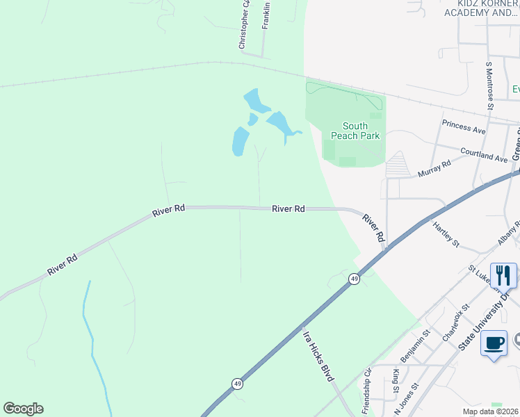 map of restaurants, bars, coffee shops, grocery stores, and more near River Road in Fort Valley