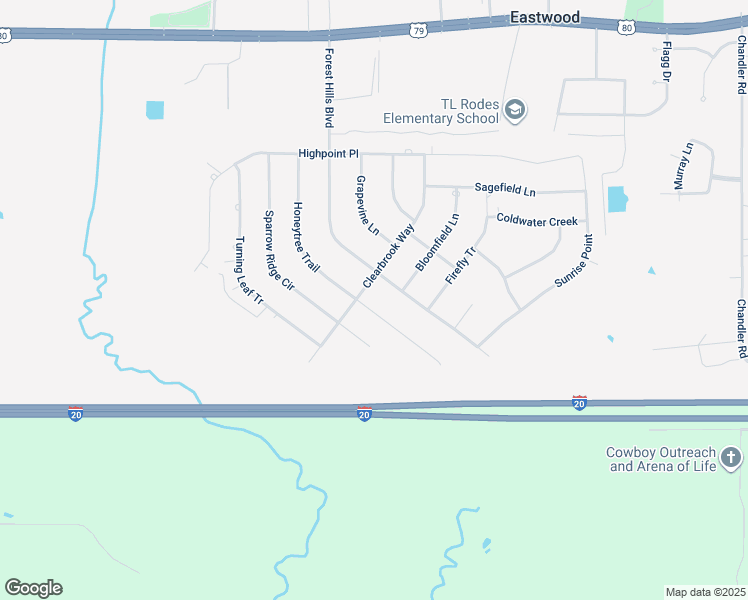 map of restaurants, bars, coffee shops, grocery stores, and more near 2006 Honeytree Trail Circle in Haughton