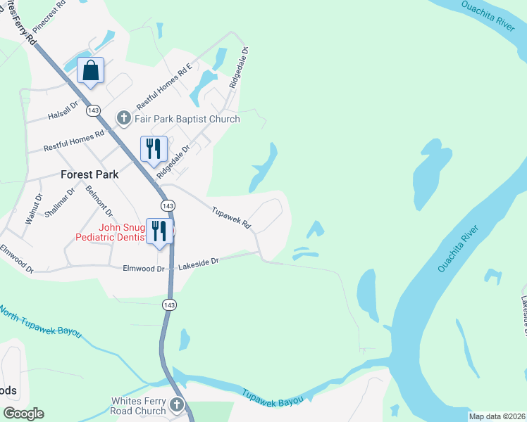 map of restaurants, bars, coffee shops, grocery stores, and more near 108 Kate Circle in West Monroe