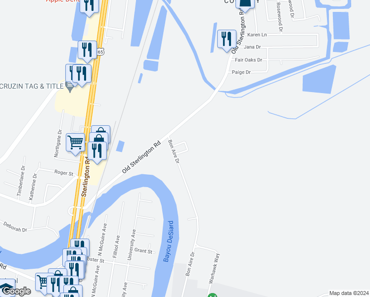 map of restaurants, bars, coffee shops, grocery stores, and more near 4441 Churchill Circle in Monroe