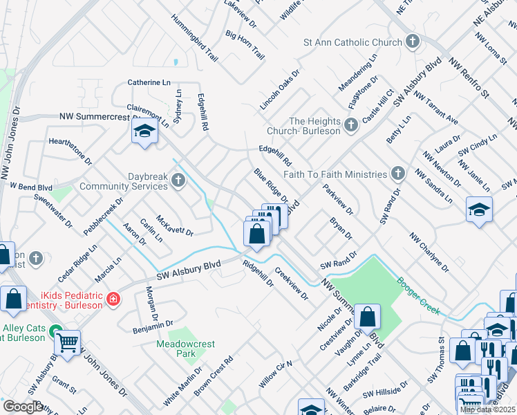 map of restaurants, bars, coffee shops, grocery stores, and more near 816 Canyon Cove Drive in Burleson