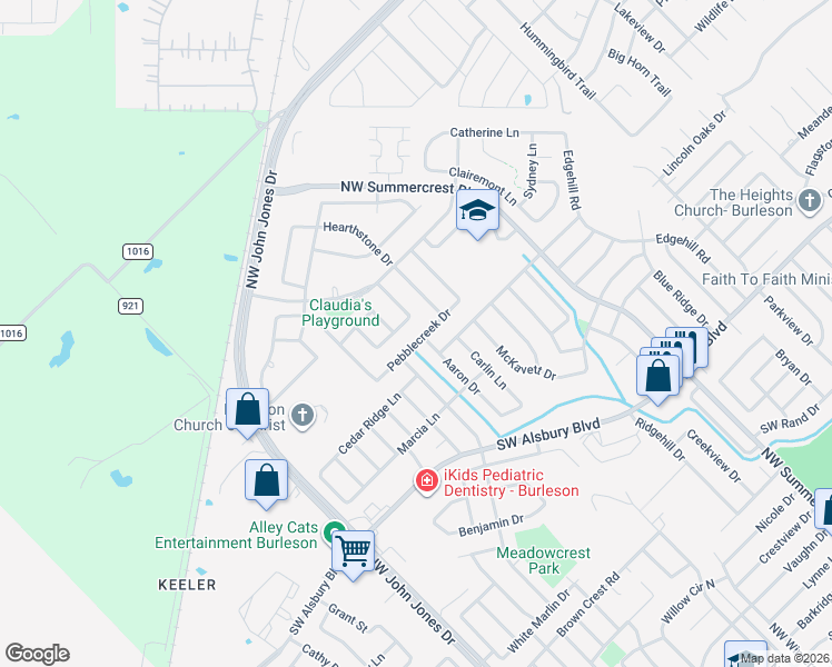 map of restaurants, bars, coffee shops, grocery stores, and more near 900 Pebblecreek Drive in Burleson