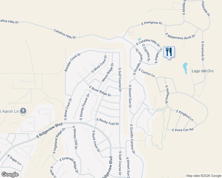 map of restaurants, bars, coffee shops, grocery stores, and more near 65818 East Rose Ridge Drive in Tucson