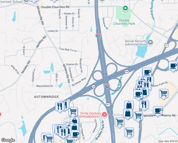 map of restaurants, bars, coffee shops, grocery stores, and more near 6909 Buckeye Way in Columbus