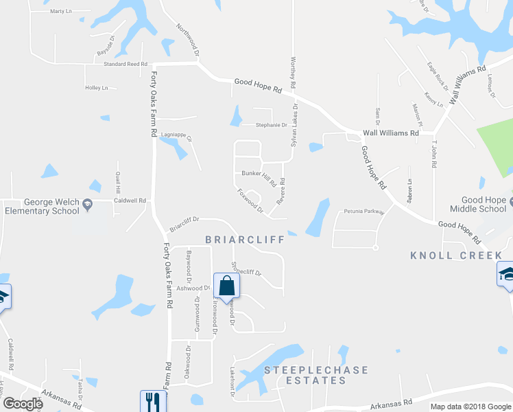 map of restaurants, bars, coffee shops, grocery stores, and more near 293 Foxwood Drive in West Monroe