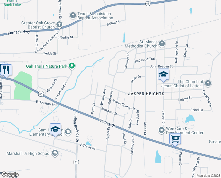 map of restaurants, bars, coffee shops, grocery stores, and more near 407 Murray Street in Marshall