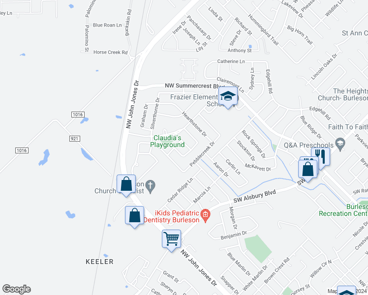 map of restaurants, bars, coffee shops, grocery stores, and more near 1109 Skylark Drive in Burleson