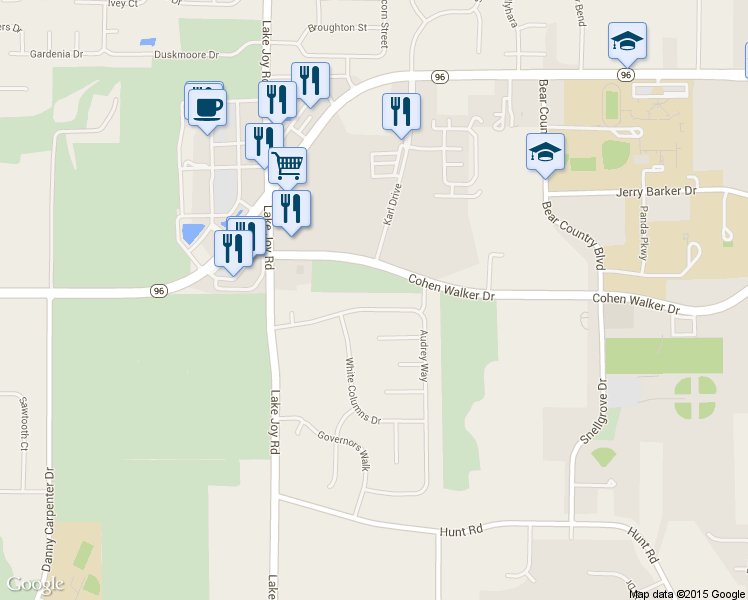 map of restaurants, bars, coffee shops, grocery stores, and more near 310 Audrey Way in Houston