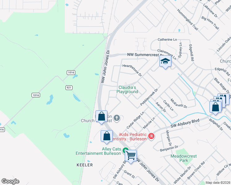 map of restaurants, bars, coffee shops, grocery stores, and more near 1235 Sweetwater Drive in Burleson