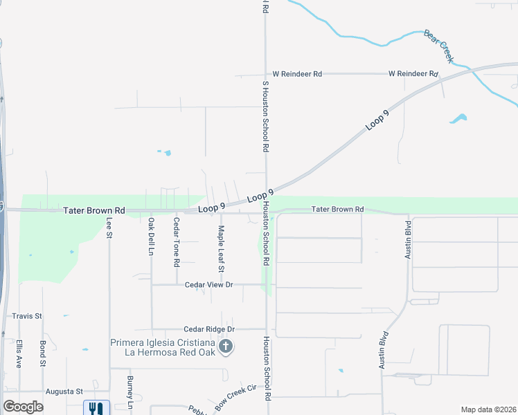 map of restaurants, bars, coffee shops, grocery stores, and more near 3227 Houston School Road in Red Oak