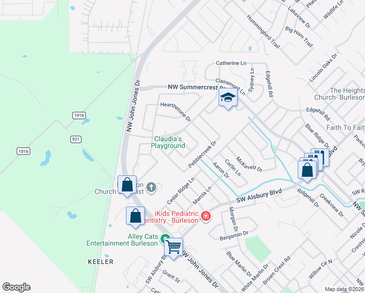 map of restaurants, bars, coffee shops, grocery stores, and more near 1113 Skylark Drive in Burleson
