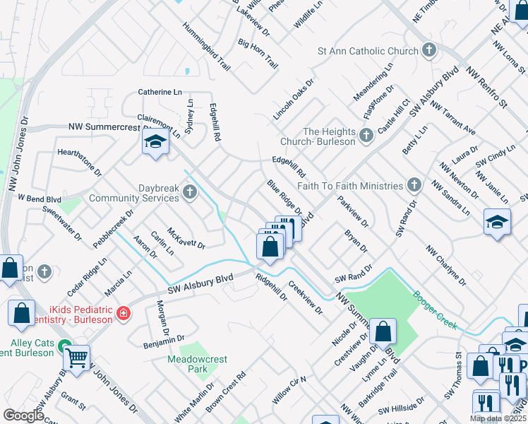 map of restaurants, bars, coffee shops, grocery stores, and more near 841 Pine Mountain Drive in Burleson