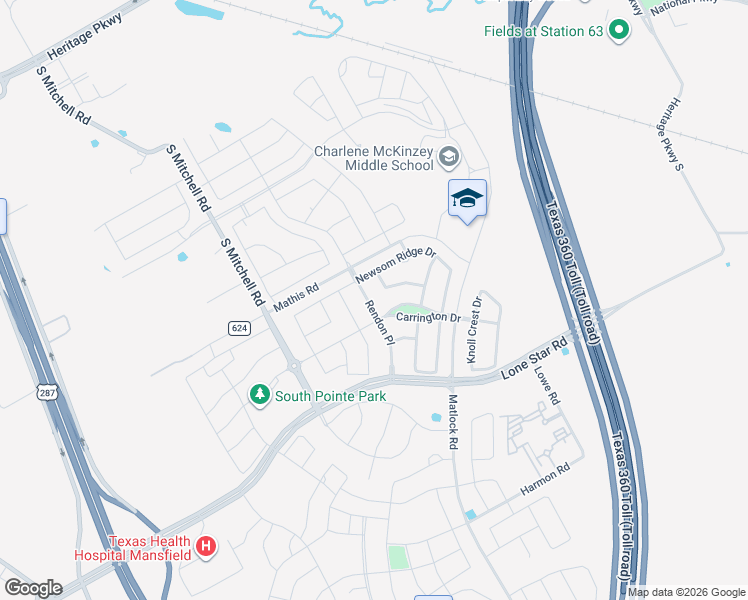 map of restaurants, bars, coffee shops, grocery stores, and more near 2906 Reese Park Drive in Mansfield