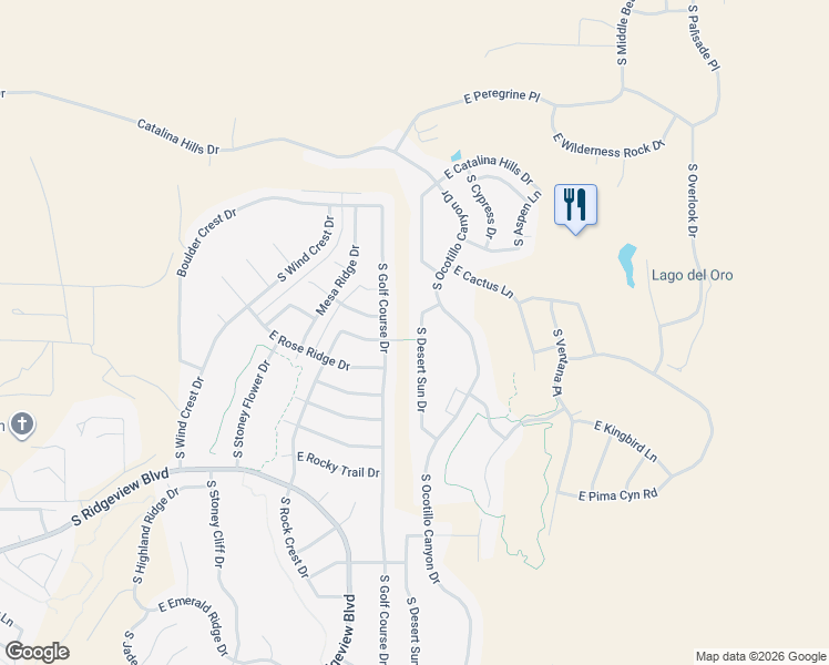 map of restaurants, bars, coffee shops, grocery stores, and more near 36197 South Golf Course Drive in Tucson