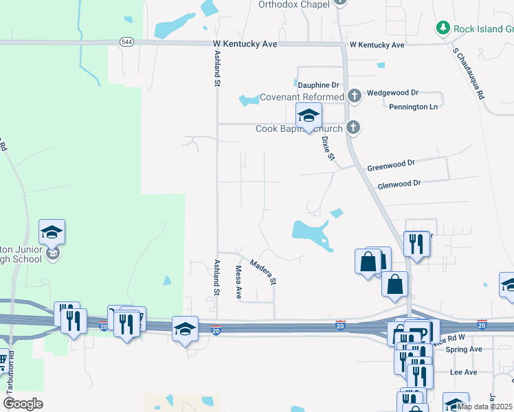 map of restaurants, bars, coffee shops, grocery stores, and more near 1703 Corley Street in Ruston
