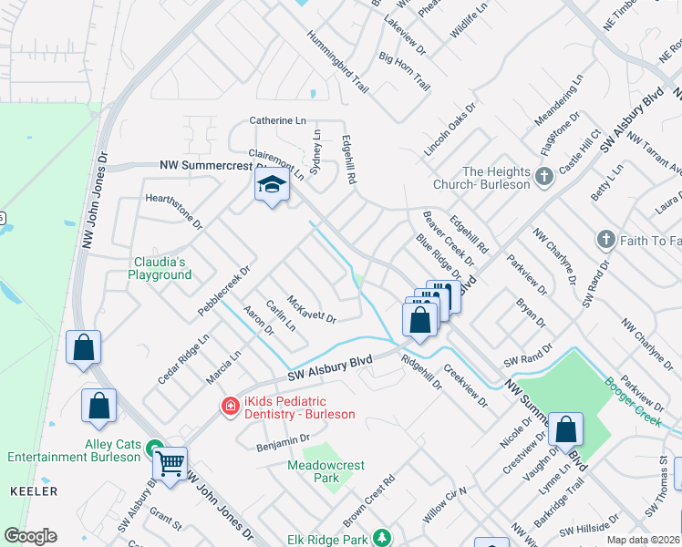 map of restaurants, bars, coffee shops, grocery stores, and more near 933 Northwest Summercrest Boulevard in Burleson