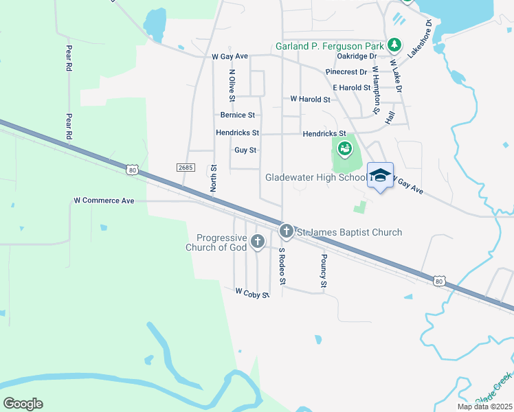 map of restaurants, bars, coffee shops, grocery stores, and more near 2712 W Upshur Ave in Gladewater