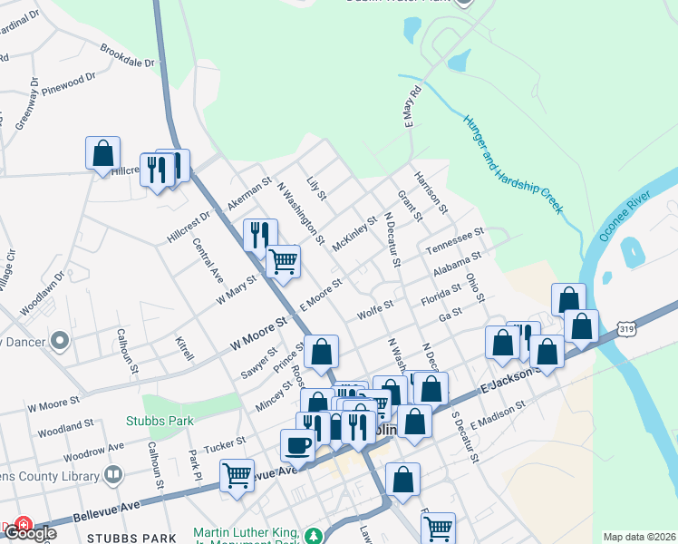 map of restaurants, bars, coffee shops, grocery stores, and more near 303 West Moore Street in Dublin