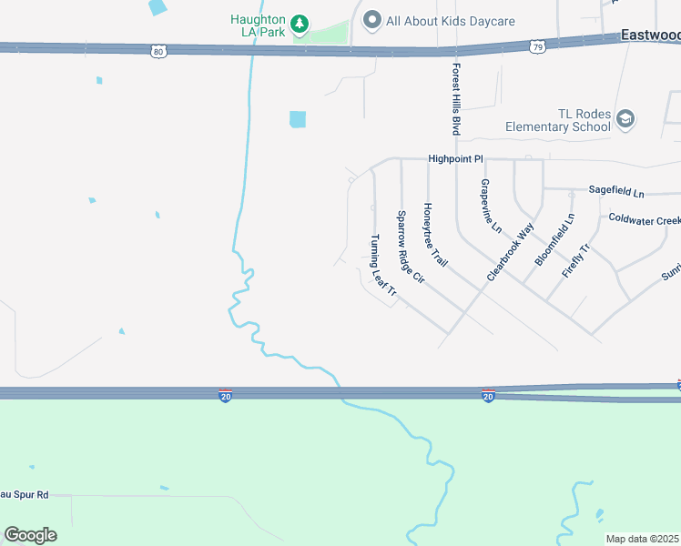 map of restaurants, bars, coffee shops, grocery stores, and more near 1908 Highpoint Place in Haughton