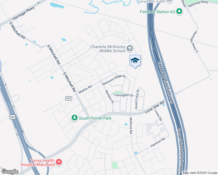 map of restaurants, bars, coffee shops, grocery stores, and more near 2906 Reese Park Drive in Mansfield