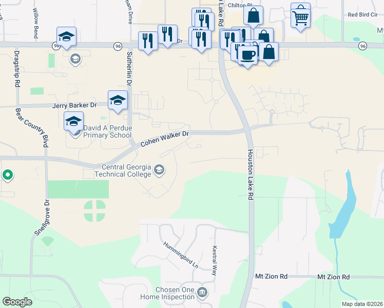 map of restaurants, bars, coffee shops, grocery stores, and more near 131 Ben Edwards Road in Kathleen