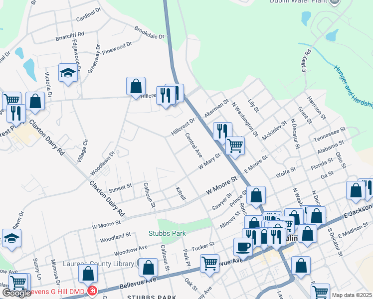 map of restaurants, bars, coffee shops, grocery stores, and more near 206 8th Street in Dublin