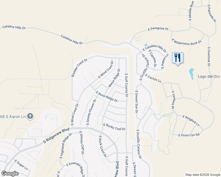 map of restaurants, bars, coffee shops, grocery stores, and more near 36215 Mesa Ridge Drive in Tucson