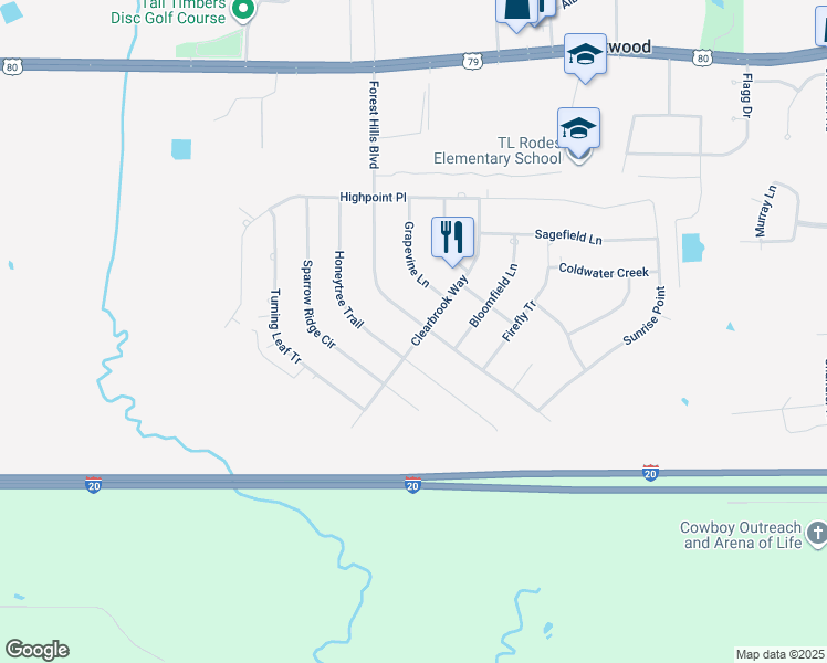 map of restaurants, bars, coffee shops, grocery stores, and more near 2160 Forest Hills Boulevard in Haughton