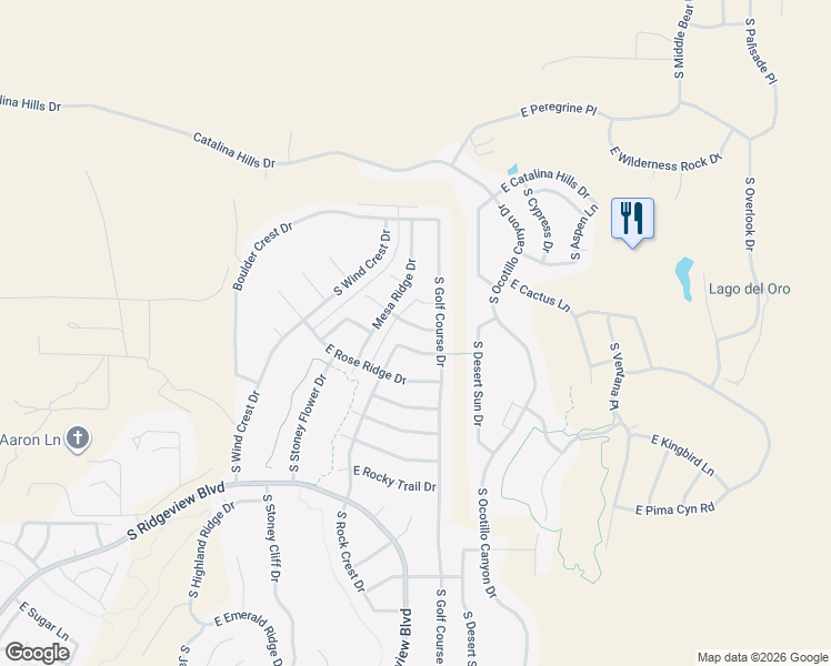 map of restaurants, bars, coffee shops, grocery stores, and more near 65775 East Desert Moon Drive in Tucson