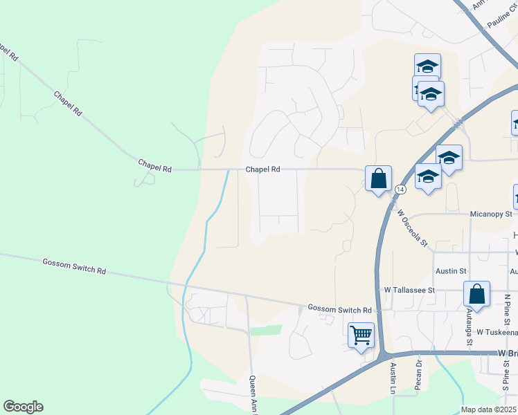 map of restaurants, bars, coffee shops, grocery stores, and more near Hearth Haven Drive in Wetumpka