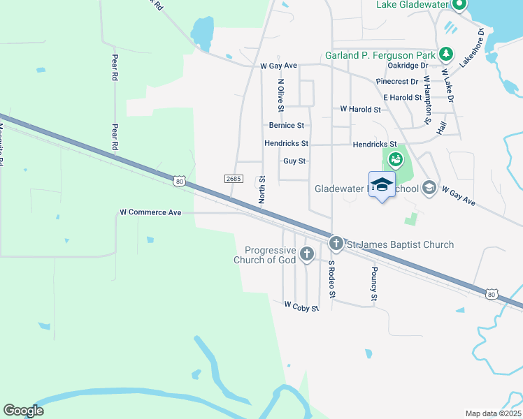 map of restaurants, bars, coffee shops, grocery stores, and more near 2712-2798 W Upshur Ave in Gladewater