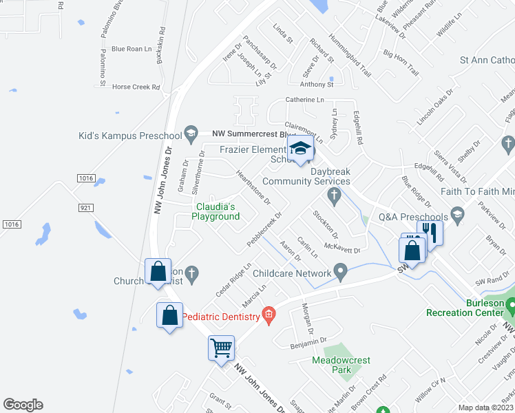 map of restaurants, bars, coffee shops, grocery stores, and more near 1108 Emerson Drive in Burleson