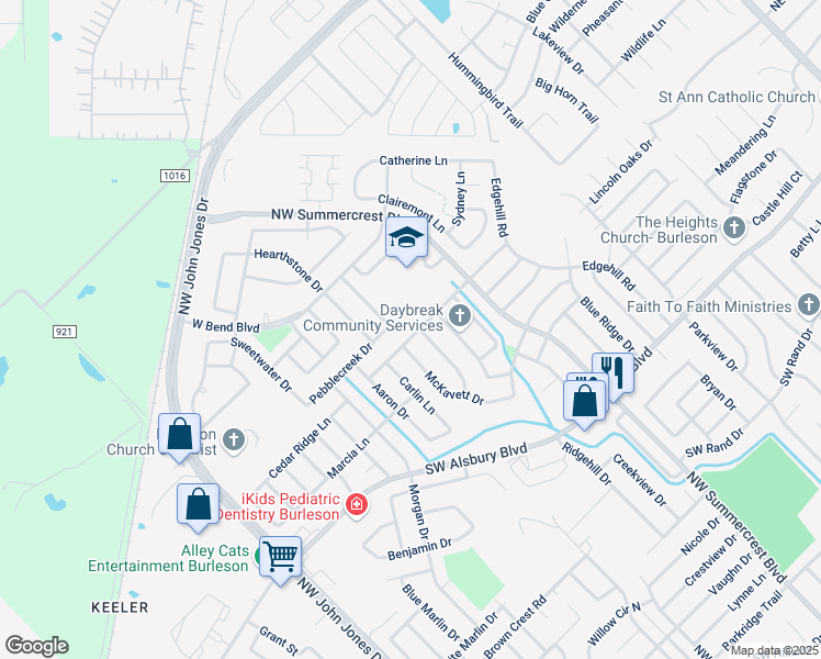 map of restaurants, bars, coffee shops, grocery stores, and more near 824 Cedar Ridge Lane in Burleson