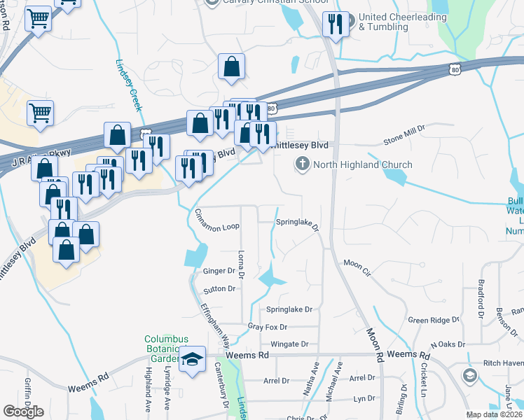 map of restaurants, bars, coffee shops, grocery stores, and more near 6908 Raintree Drive in Columbus