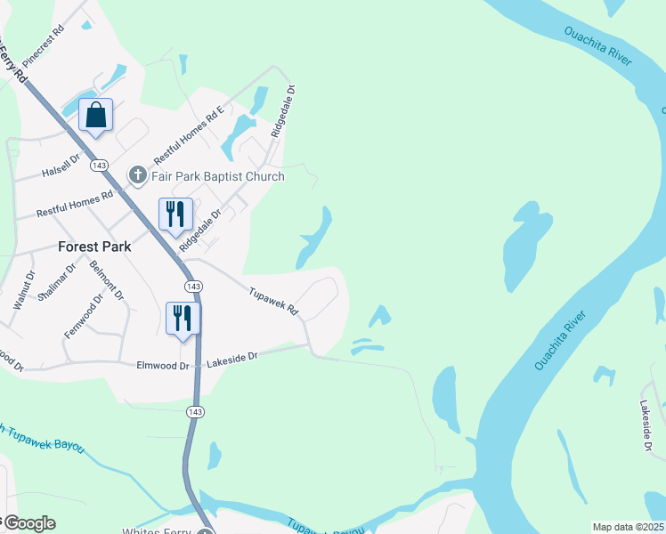 map of restaurants, bars, coffee shops, grocery stores, and more near 121 Kate Cir in West Monroe
