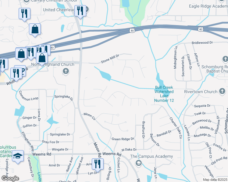 map of restaurants, bars, coffee shops, grocery stores, and more near 4533 Labrador Drive in Columbus