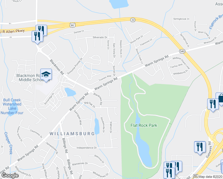 map of restaurants, bars, coffee shops, grocery stores, and more near 6000 Warm Springs Road in Columbus