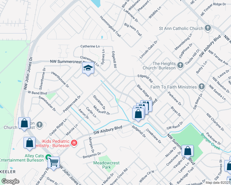 map of restaurants, bars, coffee shops, grocery stores, and more near 933 Northwest Summercrest Boulevard in Burleson