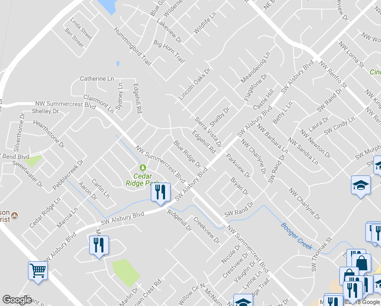 map of restaurants, bars, coffee shops, grocery stores, and more near 828 Blue Ridge Drive in Burleson