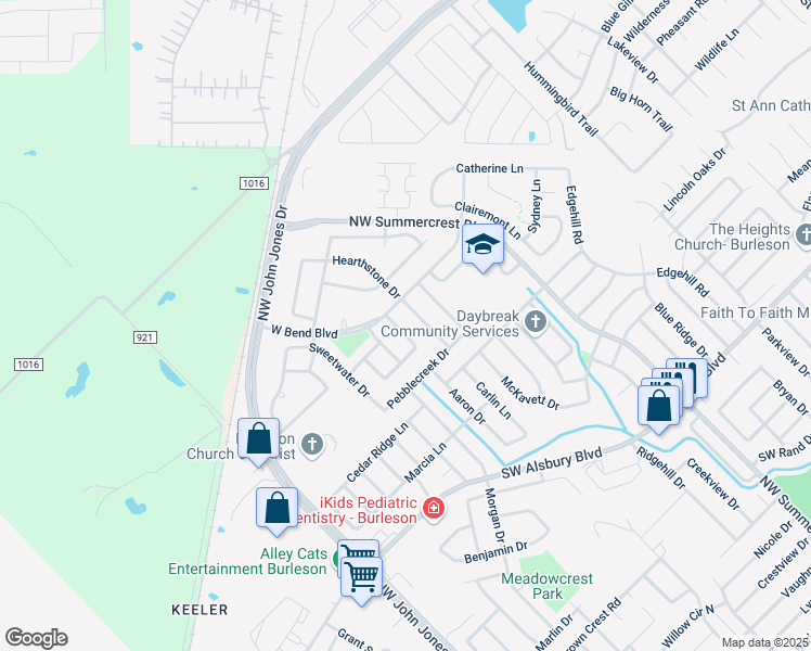 map of restaurants, bars, coffee shops, grocery stores, and more near 1120 Emerson Drive in Burleson