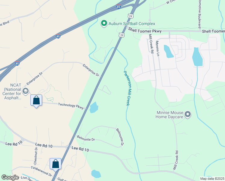 map of restaurants, bars, coffee shops, grocery stores, and more near 3297 South College Street in Auburn