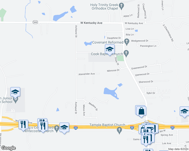 map of restaurants, bars, coffee shops, grocery stores, and more near 2015 Alexander Avenue in Ruston