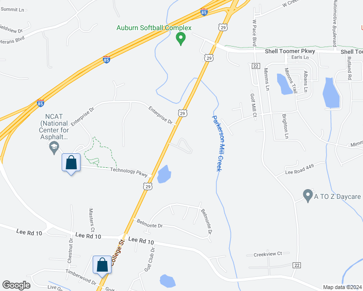 map of restaurants, bars, coffee shops, grocery stores, and more near 3297 South College Street in Auburn