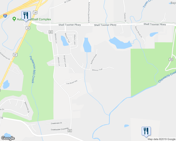 map of restaurants, bars, coffee shops, grocery stores, and more near 3291 Mill Creek Road in Auburn