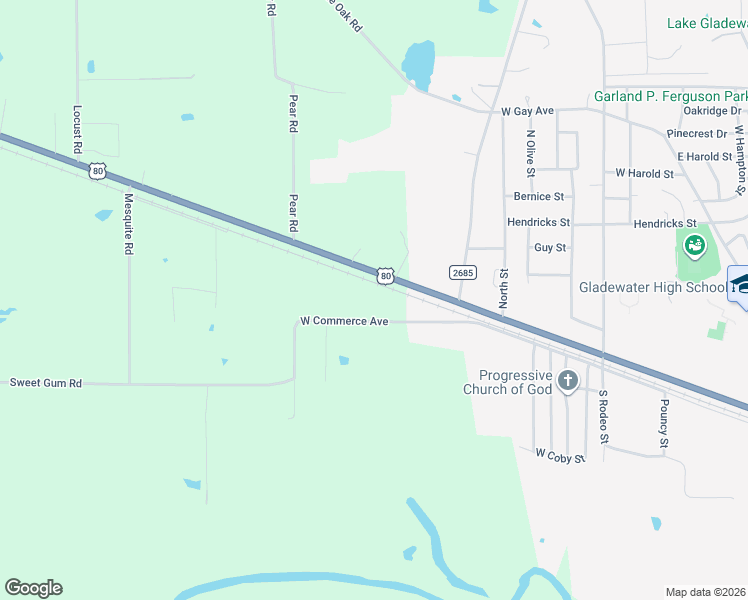 map of restaurants, bars, coffee shops, grocery stores, and more near 4102 West Commerce Avenue in Gladewater