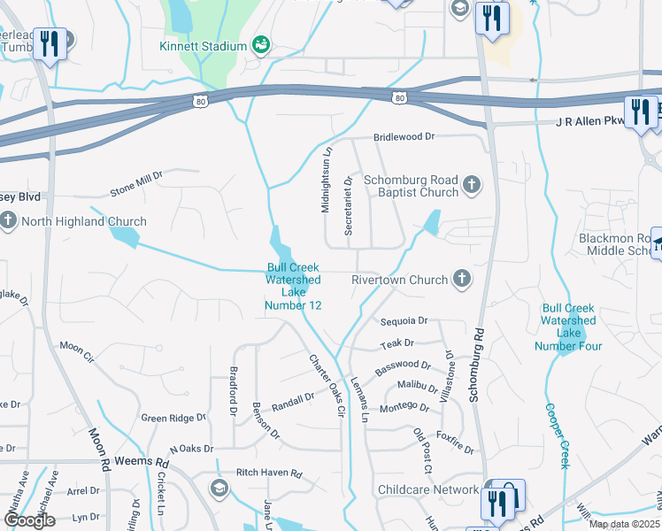 map of restaurants, bars, coffee shops, grocery stores, and more near 4543 Papaya Drive in Columbus